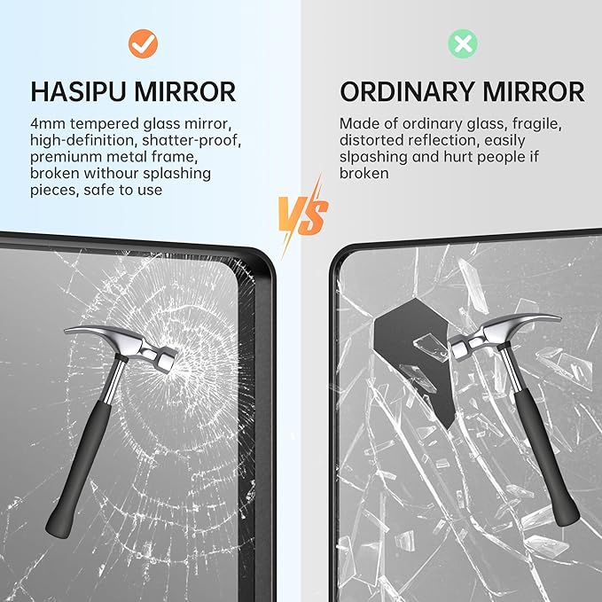 Hasipu Black Bathroom Mirror for Wall, 55 x 36 Inch Metal Framed Bathroom Mirrors for Over Sink, Rectangle Bathroom Vanity Mirror, Anti-Rust, Tempered Glass, Horizontal or Vertical