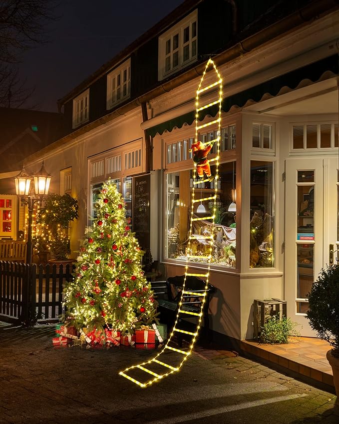 Toodour LED Christmas Lights - 10ft Christmas Decorative Ladder Lights with Santa Claus, Xmas Decorations Light for Indoor Outdoor, Window, Garden, Home, Wall, Xmas Tree Decor - Warm White