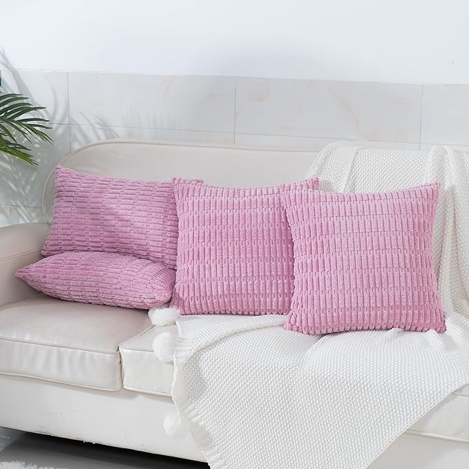 Blush Pink Throw Pillow Covers 20x20 Inch Set of 2, Corduroy Decorative Striped Spring Couch Pillow Covers Soft Boho Valentine's Day Modern Home Decor for Sofa Living Room Bed