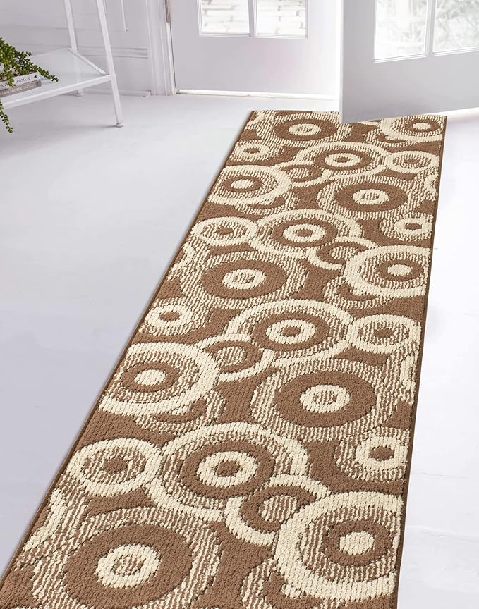 Custom Length Cut to Size Modern Farmhouse Carpet Runner Rug for Hallways, Non Slip Rubber Backed, 31 inch Wide X Customized Length, Geo Brown, 31 inch X 9 feet
