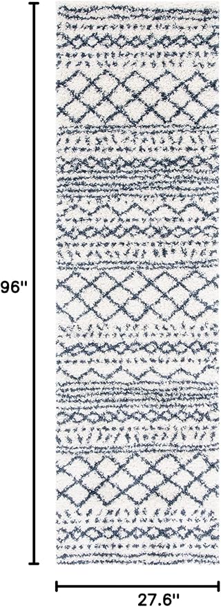 SAFAVIEH Arizona Shag Collection Runner Rug - 2'3" x 8', Ivory & Slate, Moroccan Design, Non-Shedding & Easy Care, 1.6-inch Thick Ideal for High Traffic Areas in Living Room, Bedroom (ASG741M)