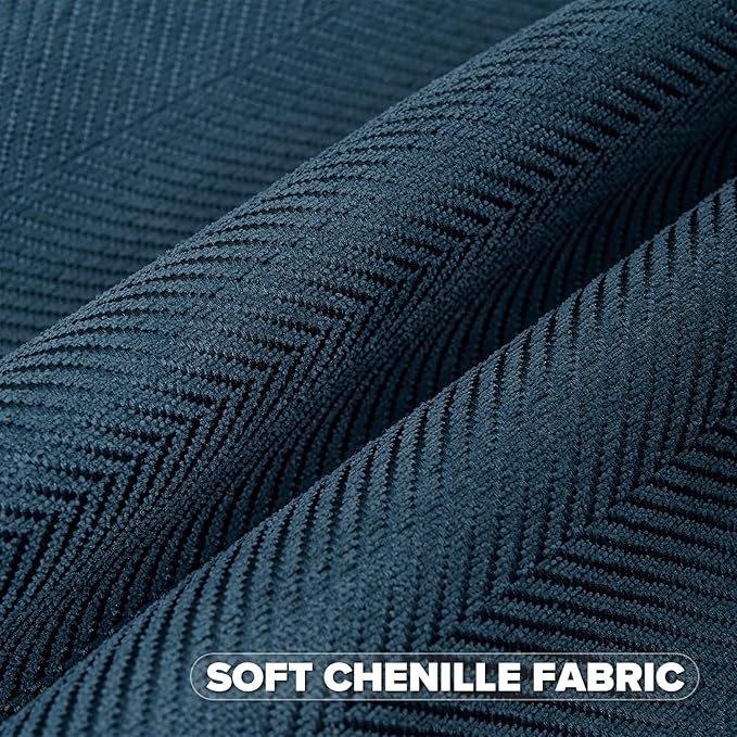 FUTEI Navy Blue Chenille Throw Pillow Covers 26x26 Inch Set of 2,Soft Wide Chevron Textured Euro Pillow Shams,Farmhouse Home Decor for Couch Living Room