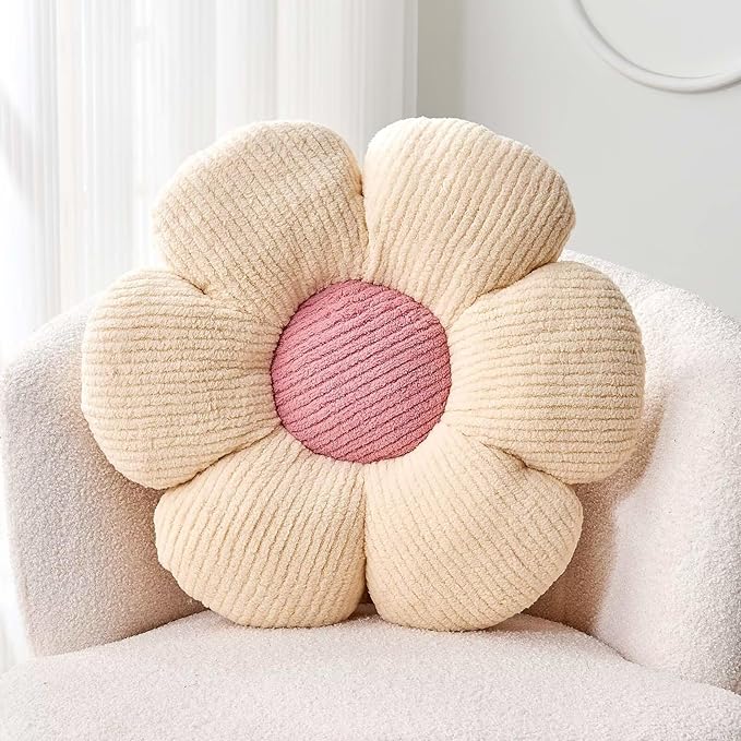 Flower Throw Pillow, Soft White 19.6" Shaped Floor Pillow for Home Decor, Cute Aesthetic Plush Decorative Pillows for Bed, Sofa, Couch
