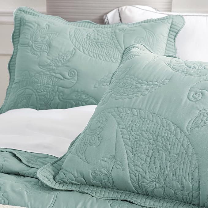 HZ & HY Oversized King Bedspread, Quilted Coverlet Bedding Set, Lightweight Thin Comforter, Reversible, Luxurious, 5 Piece, 100% Microfiber, Aqua Sky