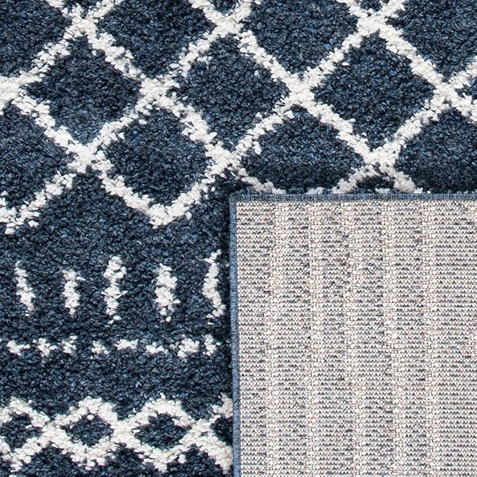 SAFAVIEH Arizona Shag Collection Runner Rug - 2'3" x 8', Slate Blue & Ivory, Moroccan Design, Non-Shedding & Easy Care, 1.6-inch Thick Ideal for High Traffic Areas in Living Room, Bedroom (ASG741L)