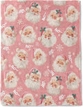 Christmas Decorative Blanket, Vintage Santa Face and Snowflake Print Throw Decoration, Soft Flannel Winter Blankets for Couch Bed Sofa, Holiday Home Decor, Xmas Festival Gifts Pink 50x60 Inch