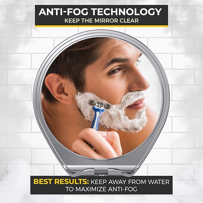 HONEYBULL Fogless Shower Mirror with Suction Mount & Swivel – Anti-Fog Acrylic Bathroom Mirror for Shaving – Built-in Razor Holder, Easy Install, Home Shower Accessory (Chrome)