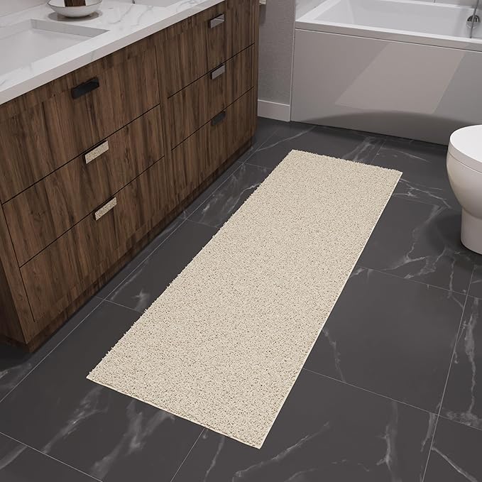 Ottomanson 3' x 6' Shaggy Runner Rug - Plush & Cozy Non-Slip Carpet for Bedroom, Living Room, Bathroom & Entryway - Durable & High-Traffic Friendly for Hallways & Dorms, Cream