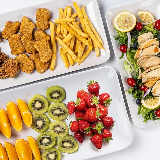 AmorArc Ceramic Serving Platter,Rectangular 16"/14.3"/12.6" inch Serving Dishes for Party Entertaining,Stoneware Serving Trays for Turkey,Salad,Microwave&Dishwasher Safe-Set of 3-White