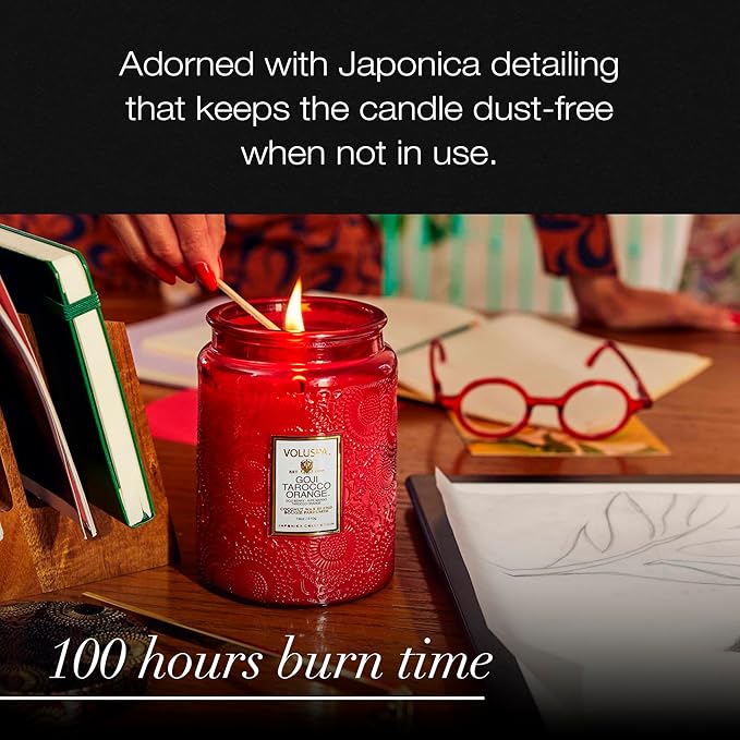 Voluspa Goji Tarocco Orange, Large Candle Jar, 18 oz, 100 Hour Burn Time, All Natural Wicks and Coconut Wax for Clean Burning, Vegan, Poured in the USA