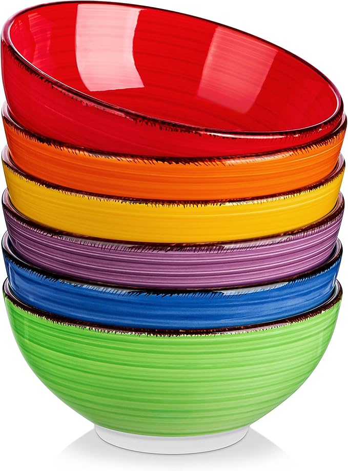 vancasso Bonita Cereal Bowls Set of 6-27 Oz Ceramic Soup Bowls, Microwave & Dishwasher Safe, 6 Inch Colorful Serving Bowls for Kitchen