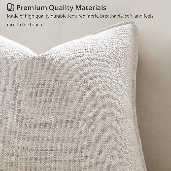 Meekio Set of 4 Neutral Pillow Covers 18x18, Linen Look Throw Pillow Covers with Flange Edge for Sofa Couch Living Décor