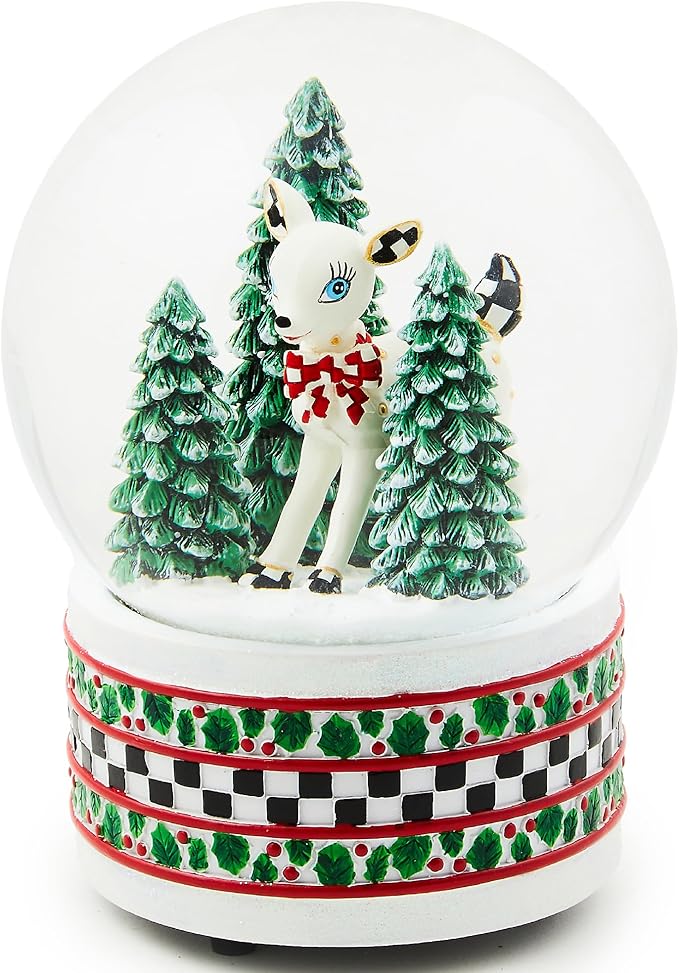 MACKENZIE-CHILDS Christmas Snow Globe and Music Box, Unique Musical Snow Globe Christmas Decoration, Deary Deer