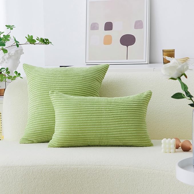 Home Brilliant Spring Pillow Cover Green 20x20 Accent Pillow Cover Striped Corduroy Pillowcase Soft Plush Throw Pillows for Couch Sofa Bed Chair Decor, 20 x 20 inch (50cm), Apple Green
