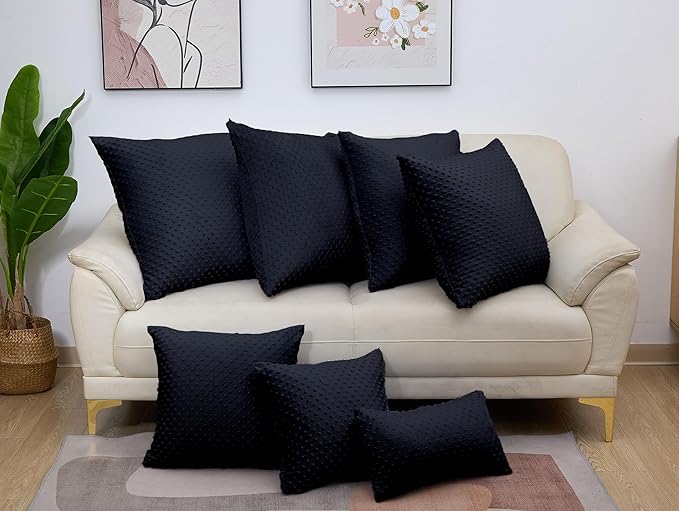 2 Packs Throw Pillow Covers, Neutral Decorative Couch Pillow Cover for Living Room Bed Sofa Rustic Farmhouse Boho Home Decor, Soft Plush Cushion Case Slipcover (Black, 20"x 20")
