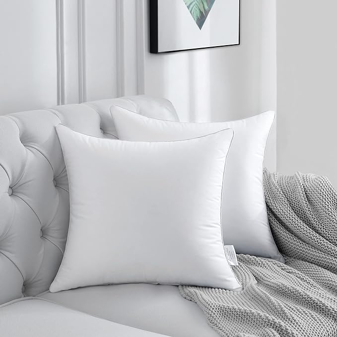 20 x 20 Pillow Inserts (Set of 2) - 20 Inch Square Interior Couch Throw Pillow with 100% Cotton Cover - Decorative Pillow Insert Pair - White Sofa Pillow