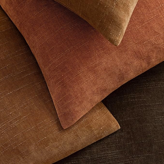 Foindtower Pack of 2 Textured Chenille Throw Decorative Pillow Covers Square Accent Solid Cushion Cover Neutral Farmhouse Lumbar Pillow Case for Couch Sofa Bedroom Living Room 12x20 Inch,Orange