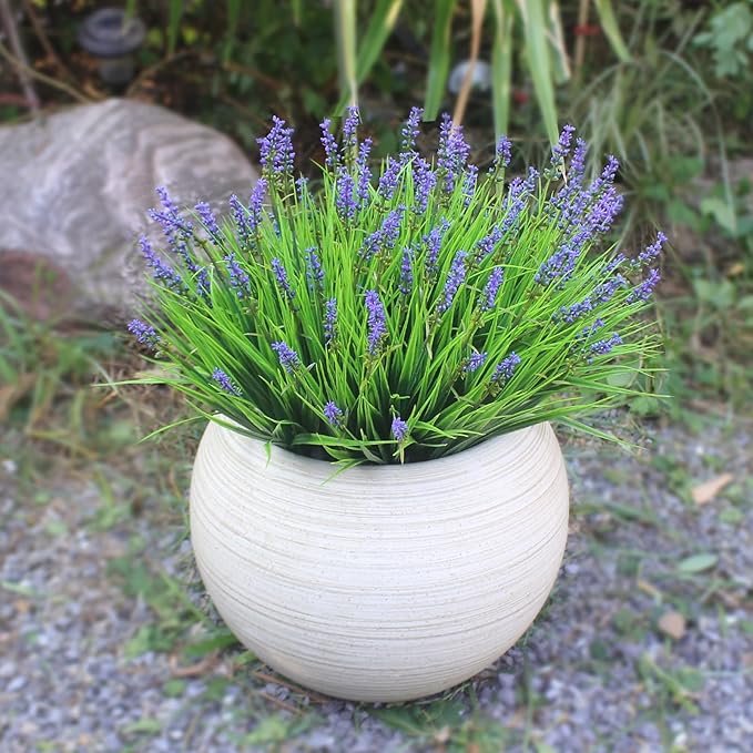 Faux Plants Outdoor 24 Bundles Fake Monkey Grass Artificial Plastic Purple Flowers Outside Flor Fade Resistant Realistic for Planter Porch Patio Decor(24 Bundles Purple Monkey Grasses)