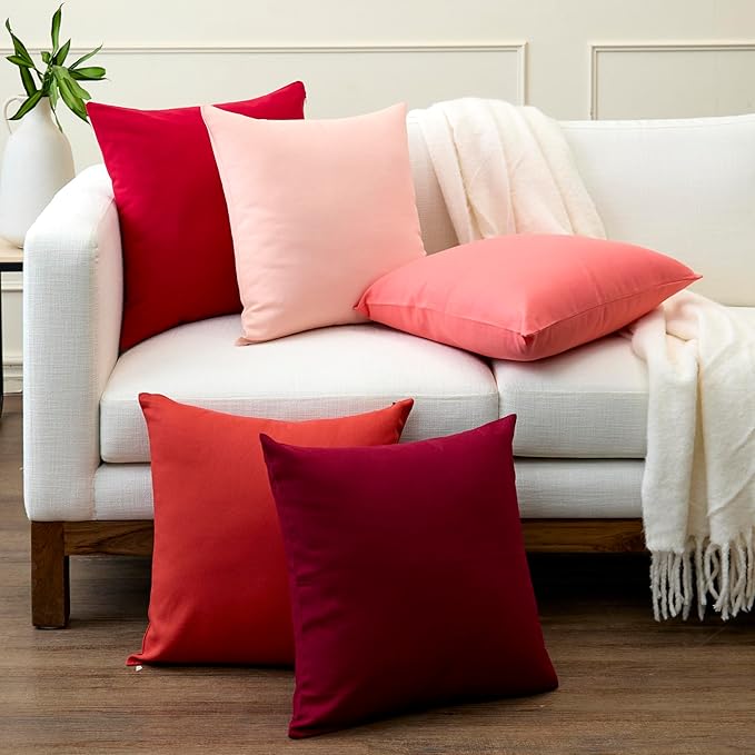 Encasa XO Throw Pillow Covers 16x16 in Set of 2 Coral | No Inserts | Cotton Pillow Covers for Living Room, Bed, Sofa, Couch | Decorative Cushion Covers with Improved Zippers