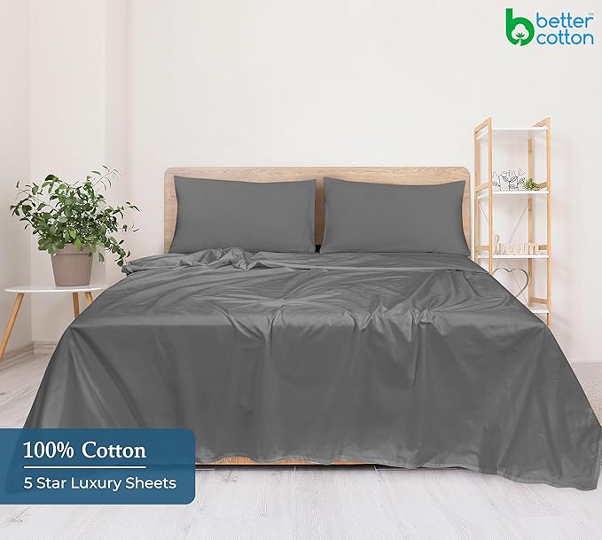 400 Thread Count 100% American Grown Cotton Grey Flat Sheet Only - Cooling Sheets - Luxury Sateen Weave - Twin Size Flat Sheet Sold Separately - Super Soft Cotton Top Sheets (Twin, Spanish Slate)