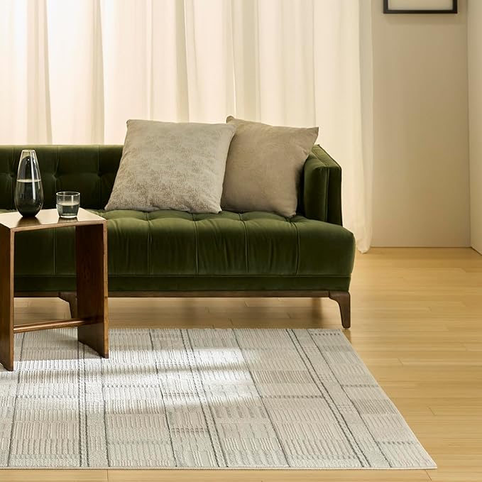 Nourison Nordic Ivory Grey 5' x 7' Scandinavian Area Rug - Easy Clean, Non Shedding, Bed Room, Living Room, Dining Room, Kitchen (5' x 7')