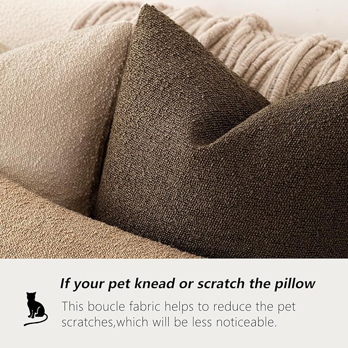 Foindtower Decorative Textured Boucle Throw Pillow Covers Accent Solid Pillow Cases Neutral Soft Cozy Couch Cushion Case for Chair Sofa Bedroom Living Room Home Decor 26x26 Inch,1PC,Chocolate