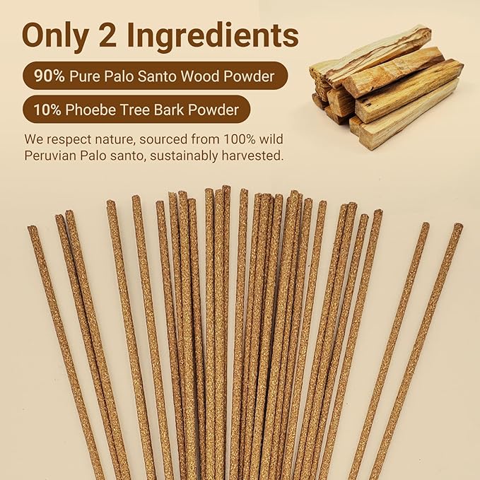 Palo Santo Incense Sticks (30 Sticks), 100% Natural sustainably harvested Peruvian Palo Santo, Suitable for Meditation, Relaxation, and Spiritual Purification