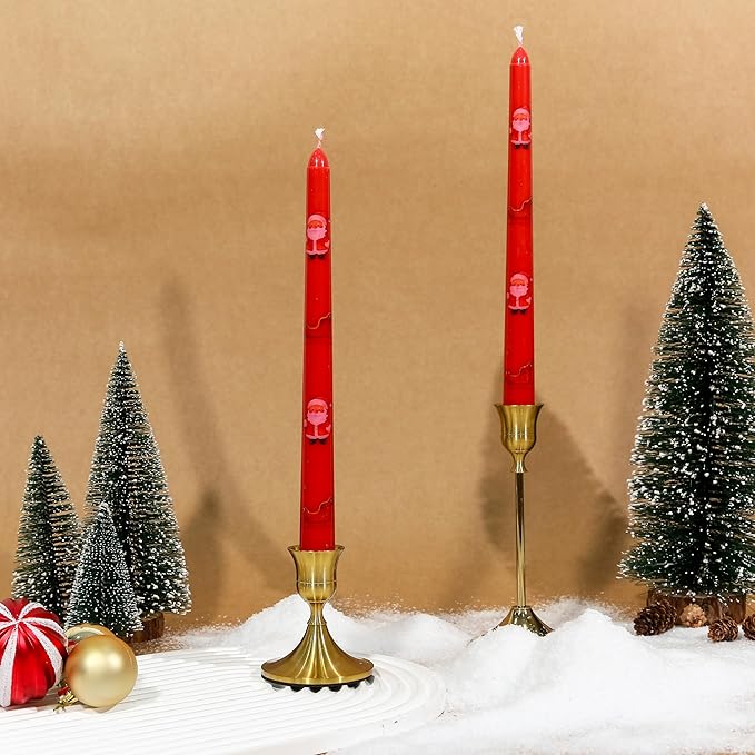2 Pack Christmas Taper Candles, 10 Inch Unscented Candlesticks with Santa and Sleigh for Holiday Table Centerpiece, Fireplace Mantel, Advent Wreaths, Winter Weddings, Seasonal Home Decor