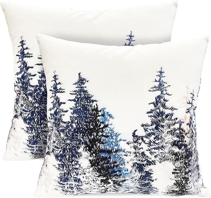 Decorative Throw Pillow Covers Set of 2 Cedar Forest Pillow Covers 18x18 inch Super Soft Short Plush Square Throw Pillows,Farmhouse Outdoor Pillow Covers for Couch Sofa Bed Living Room
