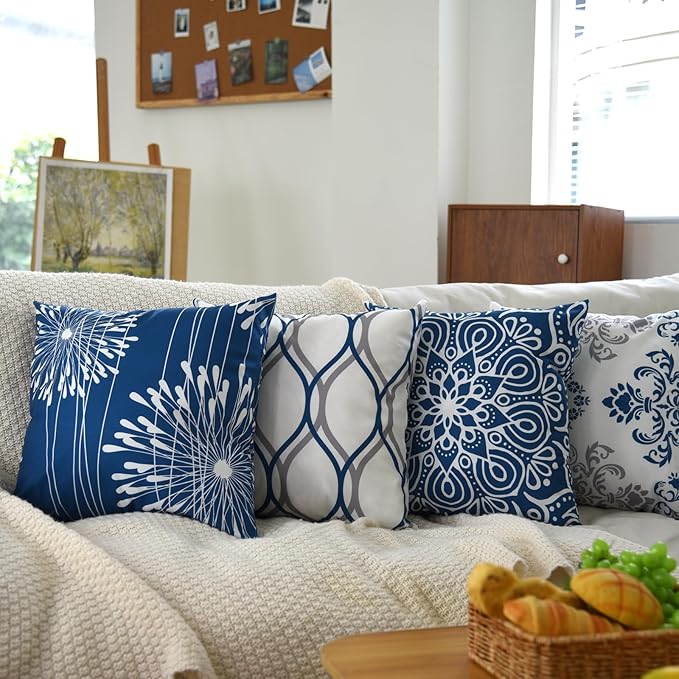 Decorative Throw Pillow Covers 20x20 Set of 4, Modern Simple Square Pillow Case Cushion Cover for Sofa Couch Farmhouse Living Room (Blue, 20"x20")