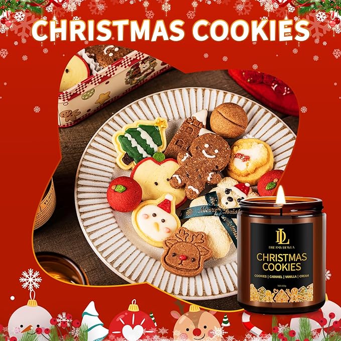 Christmas Cookies Scented Candle, Natural Soy Candles for Home Scented, 7oz Holiday Candle with 50hr Burn Time, Aromatherapy Candles Christmas Holiday Gifts for Women Men