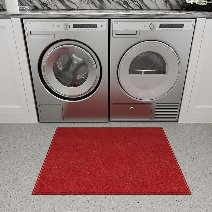 Ottomanson 2' x 4' Ultra-Thin Entryway Rug - Durable Non-Slip Mat for High-Traffic Areas - Fits Under Doors for Easy Entry - Ideal for Front Door, Hallway, Kitchen, Bathroom & Mudroom, Red