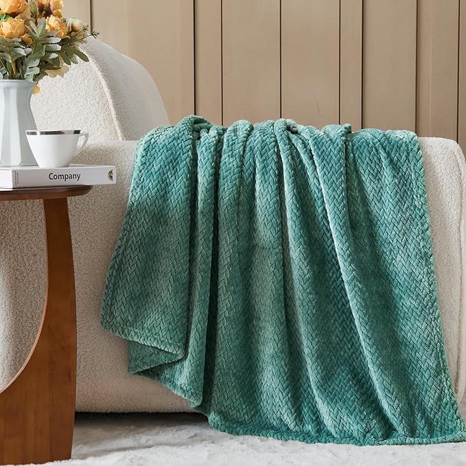 NEWCOSPLAY Super Soft Twin Blanket Light Teal Premium Silky Flannel Fleece Leaves Pattern Lightweight Bed Blanket All Season Use (Light Teal, Twin(60"x80"))