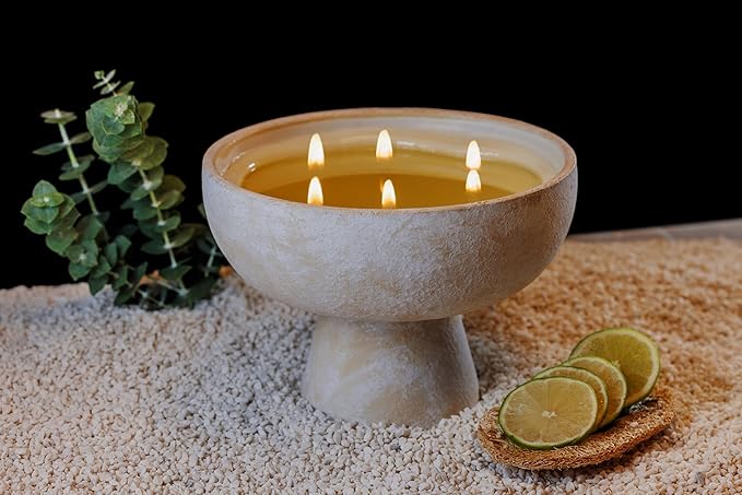 BLUEME Focus - Eucalyptus & Lime, Luxury Candle w/Essential Oils, 6 Wick, Hand-Poured Soy, Cotton Wick, Ceramic