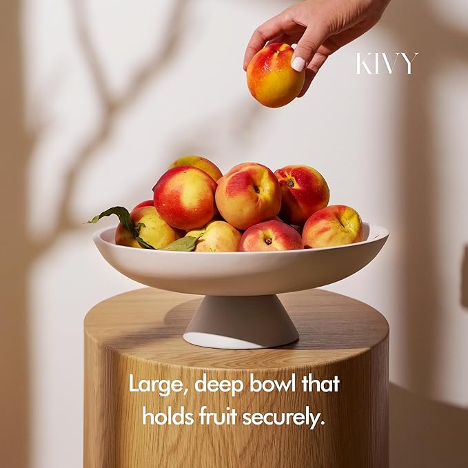 KIVY Concrete Fruit Bowl for Kitchen Counter - Large Decorative Bowl for Home Decor - Modern Fruit Basket for Entryway Table - Pedestal Bowl - Decorative Bowls for Home Decor - White Fruit Bowl Decor