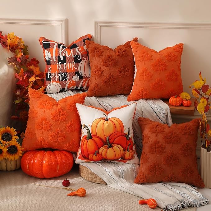 TOYPOPOR Fall Decorations 2 Packs Double Sided Throw Pillow Covers Orange Soft Faux Fur Maple Leaf Pillow Cases Autumn Harvest Thanksgiving Indoor Outdoor Home Decor for Living Room Porch Couch 18x18