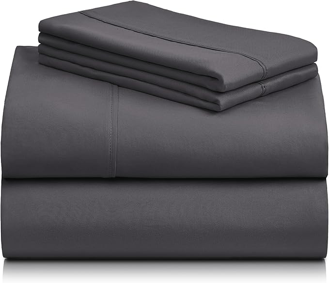 LuxClub 4 PC Full Size Sheet Set Sheets Deep Pockets Wrinkle Free Cooling Sheets Machine Washable Hotel Bedding Silky Soft - Dark Grey Full
