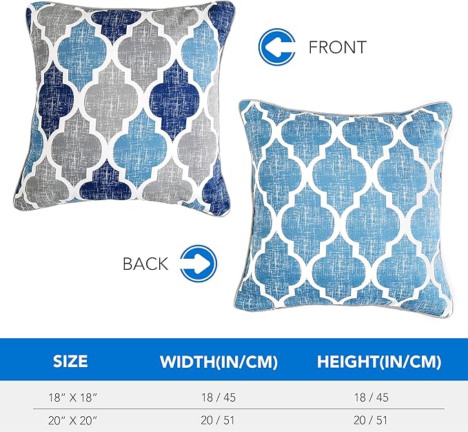 Beauoop Throw Pillowcover Soft Chenille Print Moroccan Geometric 2-Sided Pattern Blue and Gray Decorative Velvet Square Cushion Covers Standard Pillowcase Couch Sofa Bed Men/Women 18x18 Inch, Set of 2