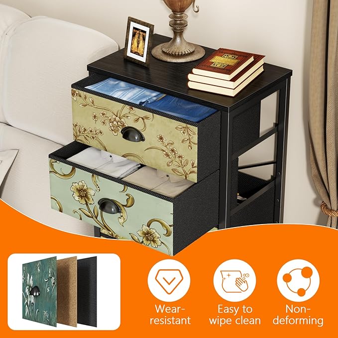 Furnulem Tall Dresser for Bedroom with 7 Fabric Drawers, Vintage Dressers & Chest of Drawers, Vertical Storage Tower Organizer Unit Retro Bedside Furniture in Closet,Living Room,Nusery,Dorm,Entryway