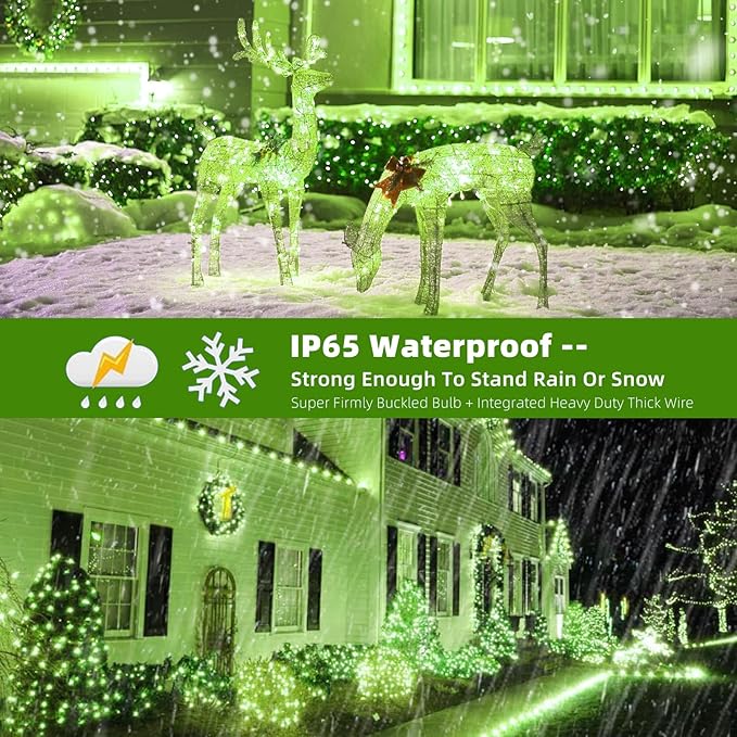 Upgraded 105FT 300LEDs Christmas Lights Outdoor Indoor String Lights 8 Modes Memory Function for Christmas Tree Party Decoration (Green)