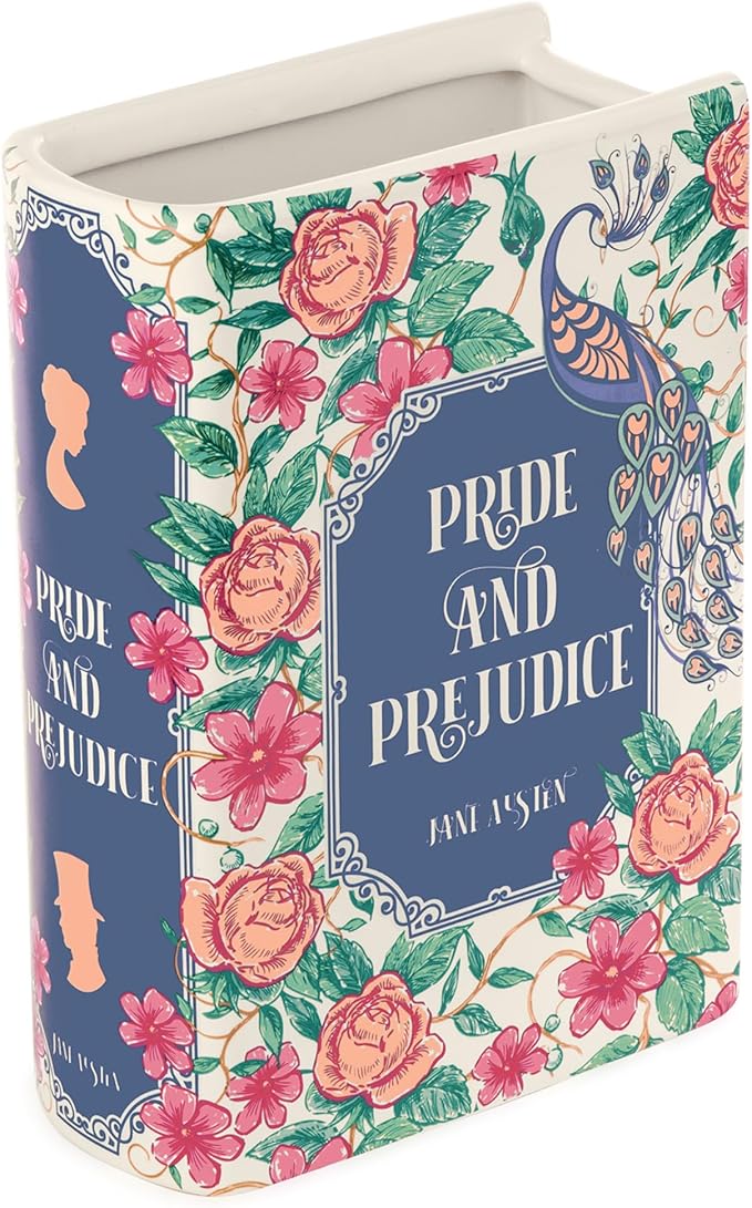 Steel Mill & Co Original Book-Shaped Decorative Vase, Ceramic Vases for Home Decor, Cute Bookshelf Decor, Unique Vase for Book Lovers (Large - Pride and Prejudice)