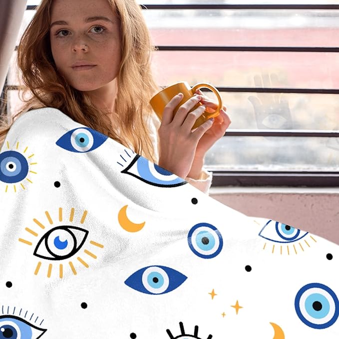 Evil Eye Throw Blanket,Plush & Comfy Magic Evil Eye Pattern Flannel Blanket,Evil Eye Gift for Women,Evil Eye Decor for Car Couch Bedroom All Seasons,50"x60"-Teens/Travel Size