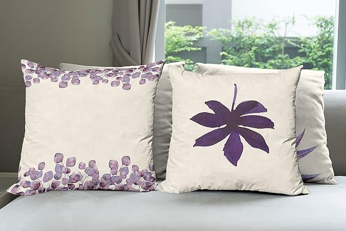 Ambesonne Botanical Throw Pillow Cushion Case Pack of 4, Minimalist Watercolor Painting Leaves Agave Branches Plant in a Pot, Modern Accent Double-Sided Digital Printing, 18", Quartz and Lavender
