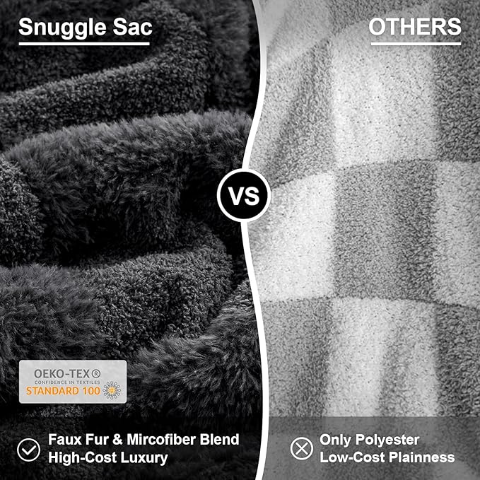 Snuggle Sac Faux Fur Checkered Blanket Twin Size with Soft Knitted Microfiber Fabric,Cozy Soft Warm Blanket for Sofa Bedroom Living Room,Solid Dark Grey,60x80 inches