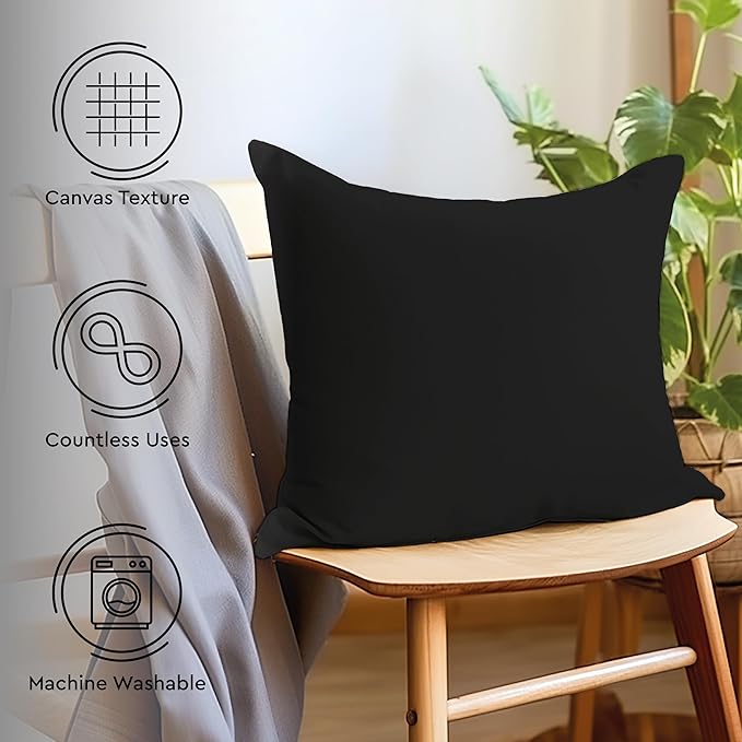 Encasa XO Throw Pillow Covers 24x24 in Set of 2 Jet Black | No Inserts | Cotton Pillow Covers for Living Room, Bed, Sofa, Couch | Decorative Cushion Covers with Improved Zippers
