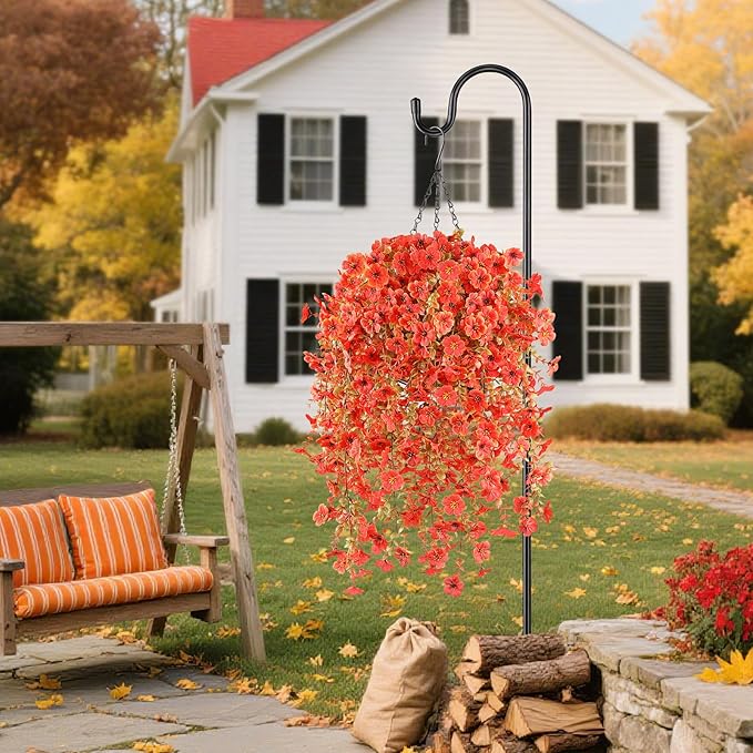6 Bundles Artificial Fall Flowers for Outdoors Fake Plants Garden Home Fall Decor,UV Resistant Realistic Silk Faux Autumn Flower Indoor Outside Front Porch Patio Balcony Yard Farmhouse(Orange)