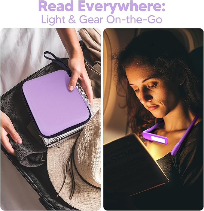 Voilet Neck Light with Storage Case, 10-80Hrs Eye-friendly Book Reading Lamp, Knitting Crochet Sewing Craft Light Rechargeable Adjustable, Christmas Birthday Gifts for Book Lovers Knitters Crafters