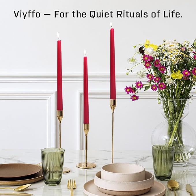 Viyffo Taper Candles 10 Inch – 12 Pack Winter Berry Red, Dripless, Unscented, Smokeless – 8 Hour Burn – Tall Candlesticks for Wedding, Dinner, Holiday, Party, Home Decor