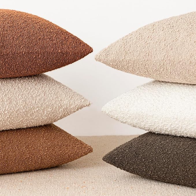 Foindtower Decorative Textured Boucle Throw Pillow Covers Accent Solid Pillow Cases Neutral Soft Cozy Couch Cushion Case for Chair Sofa Bedroom Living Room Home Decor 26x26 Inch,1PC,Burnt Orange Hazel
