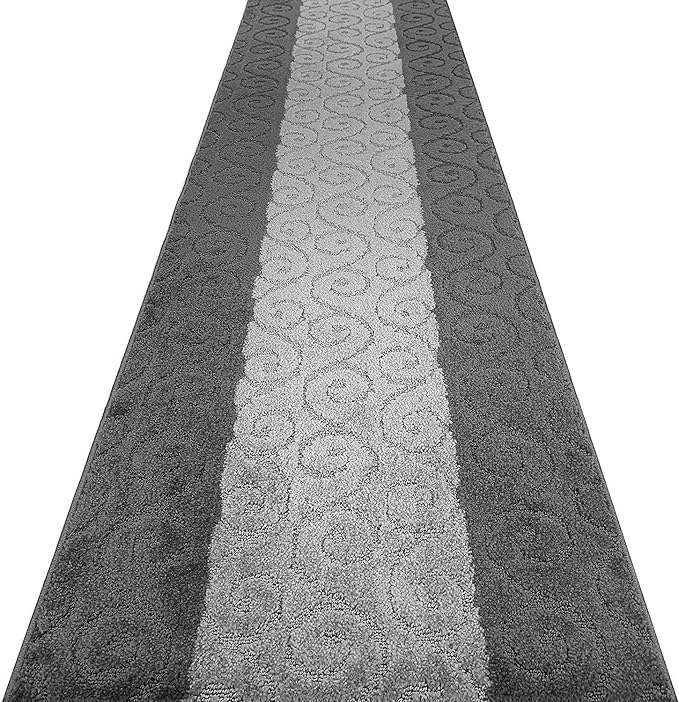 Custom Size Modern Runner Rug Carpet for Hallway Entryway Foyer Kitchen, Slip Resistant Latex Rubber Backed 31 inch Wide X Customized Length, Scroll Grey, 31 inch X 13 feet